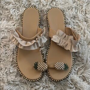 SHEIN Tan and Green Sandals with Ruffled Bows